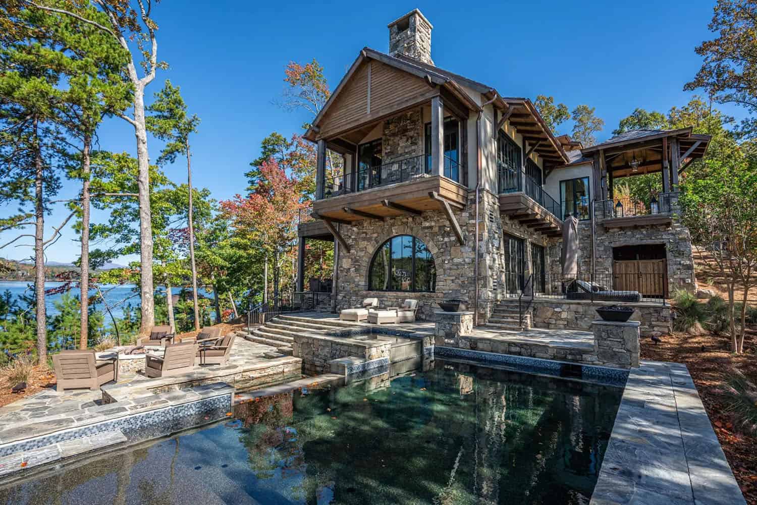 rustic-modern-house-exterior-with-a-pool-and-spa