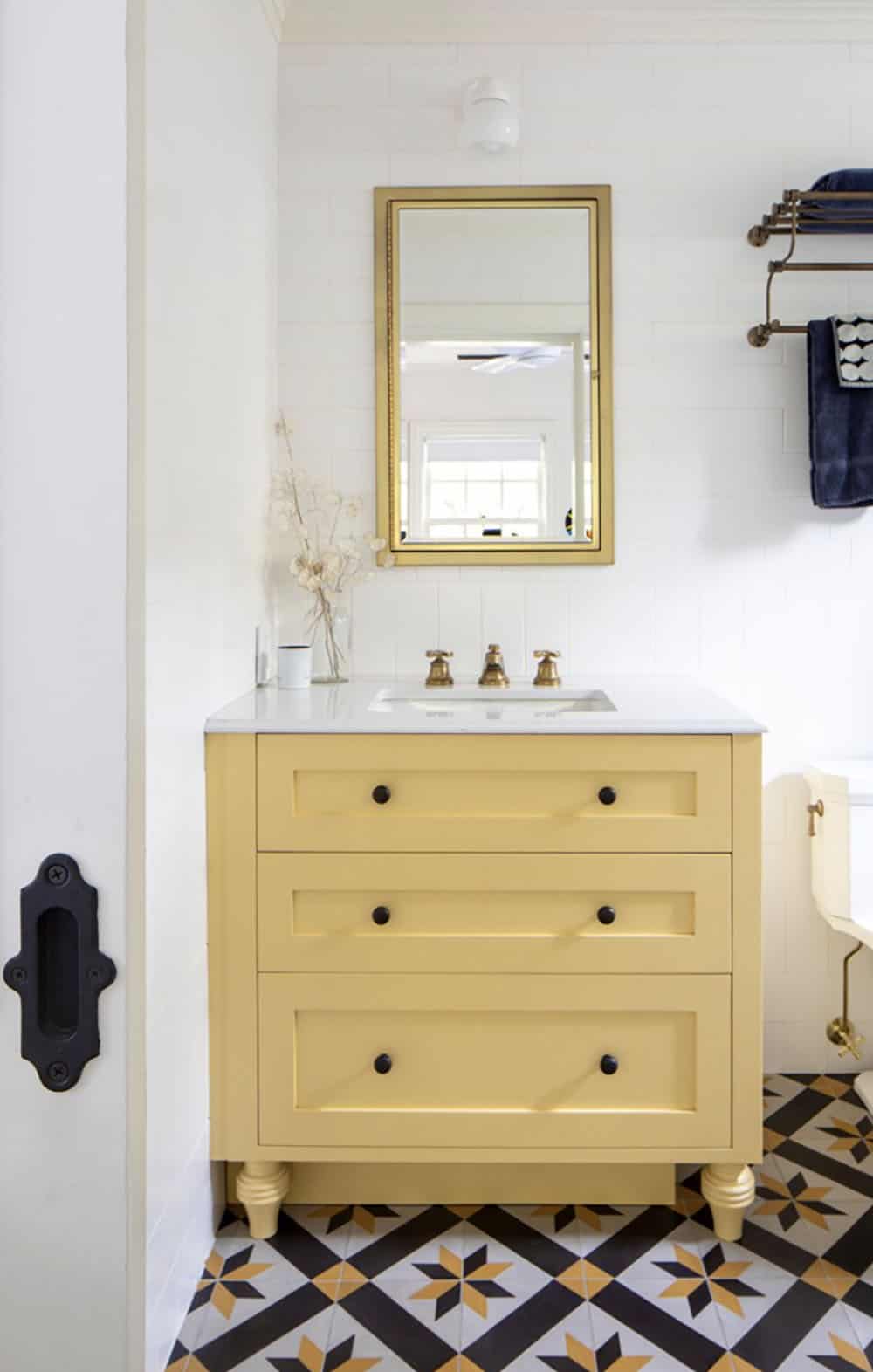 contemporary-bathroom-with-a-yellow-vanity