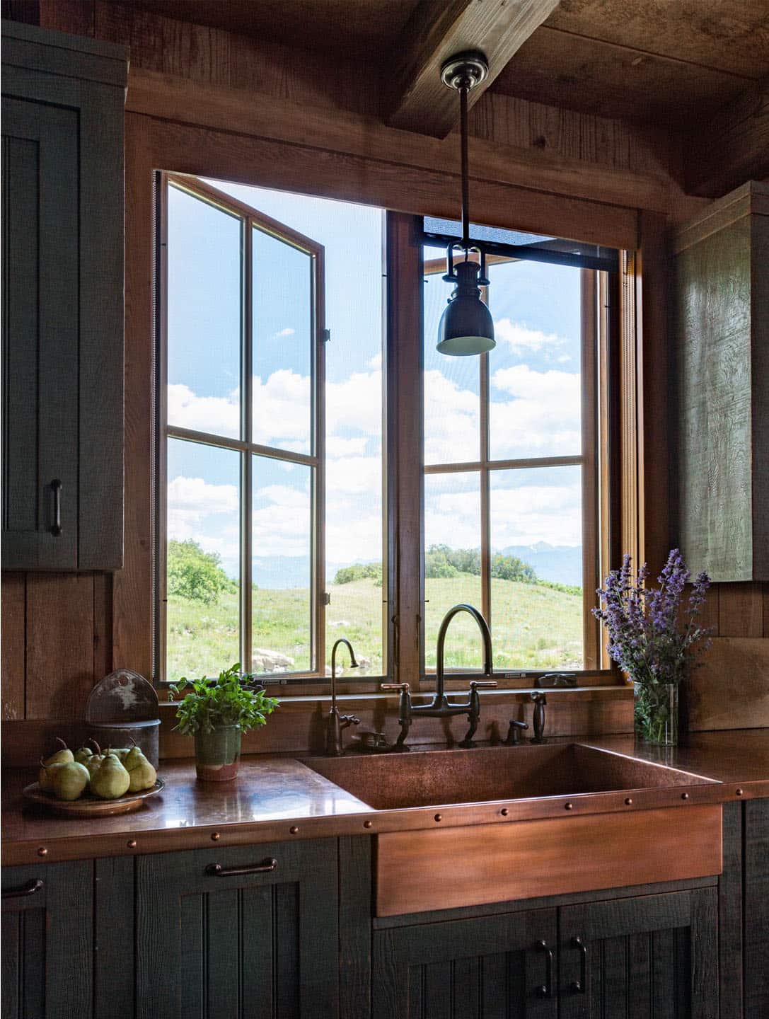 mountain-modern-style-kitchen-window-wall-with-a-copper-sink