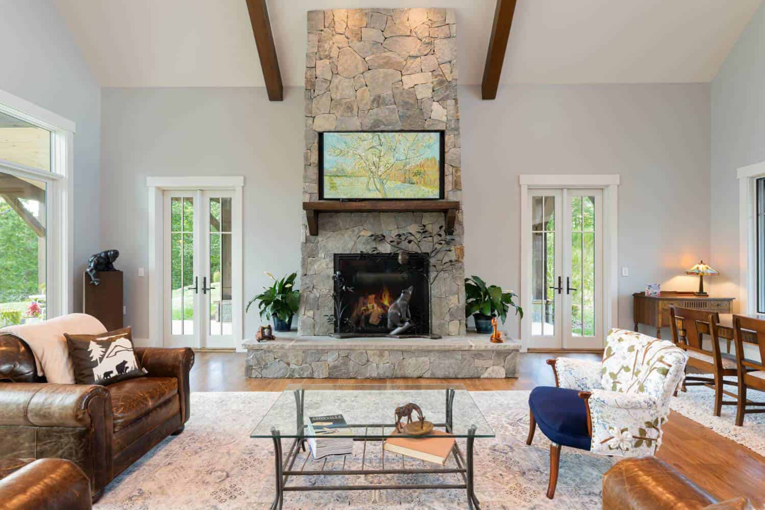 contemporary-craftsman-style-living-room-with-a-fireplace