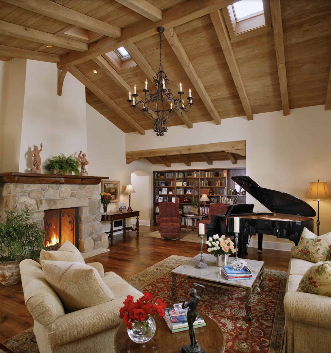 mediterranean-living-room-with-a-fireplace