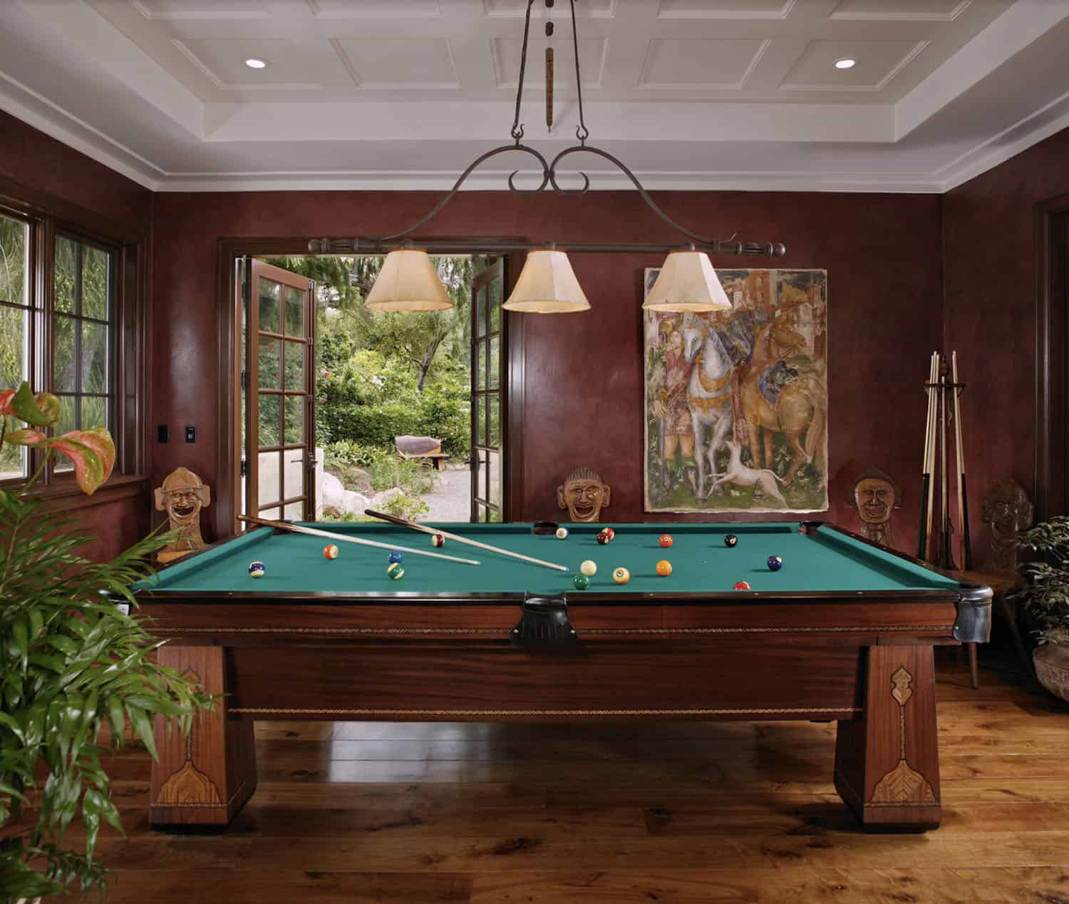 mediterranean-family-room-and-pool-table
