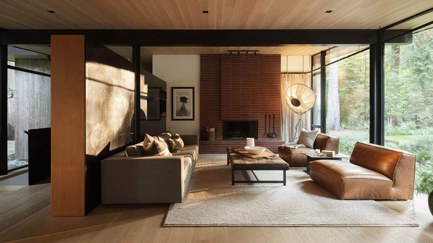 mid-century-modern-living-room-with-a-fireplace