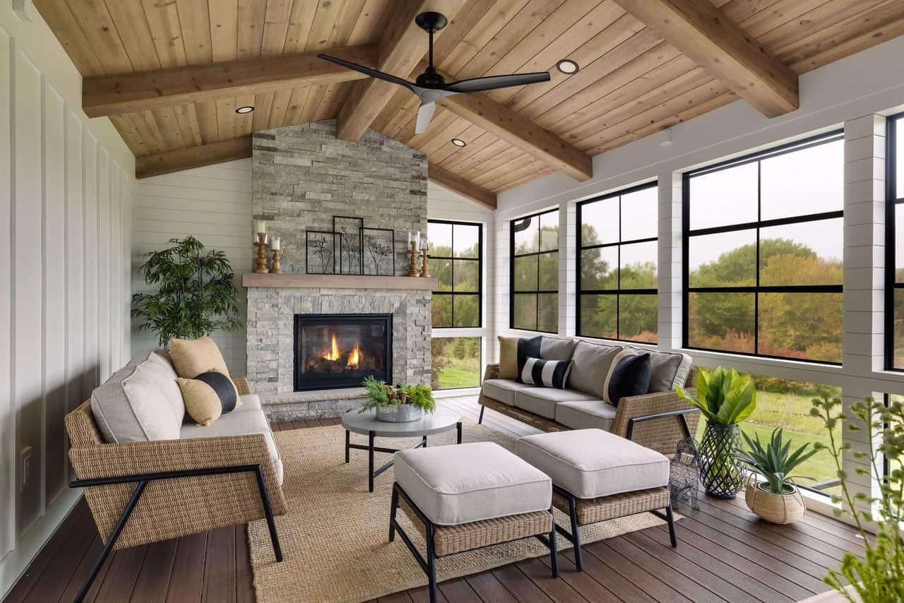modern-sunroom-with-a-fireplace