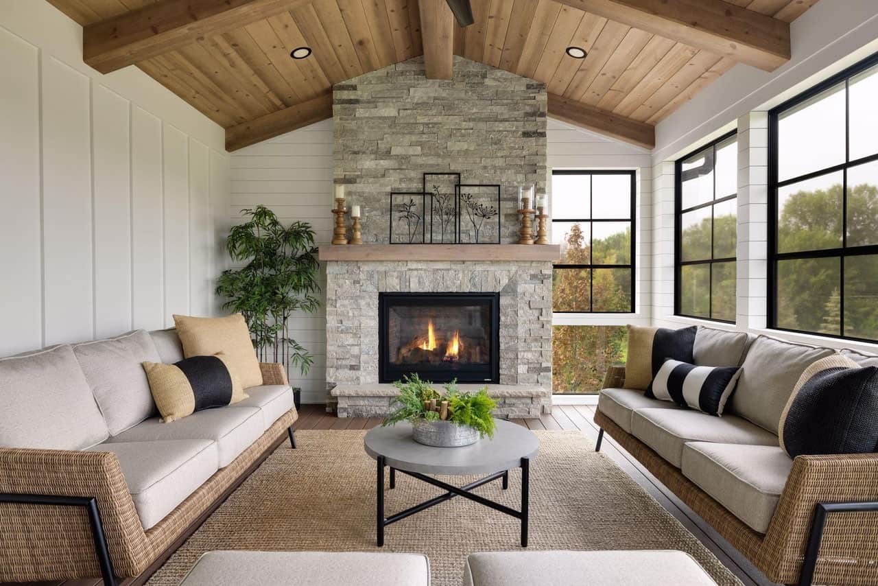 modern-sunroom-with-a-fireplace