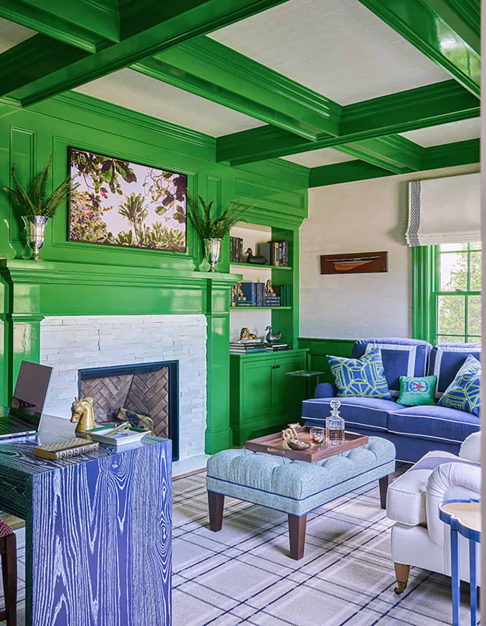 beach-style-living-room-with-green-accent-walls