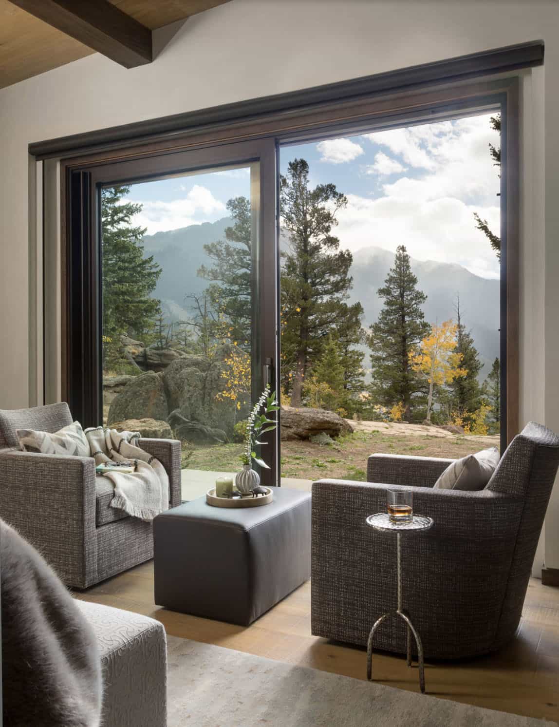 contemporary family room with sliding glass doors
