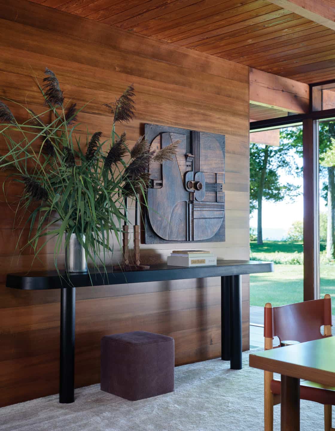 midcentury modern dining room with a console table