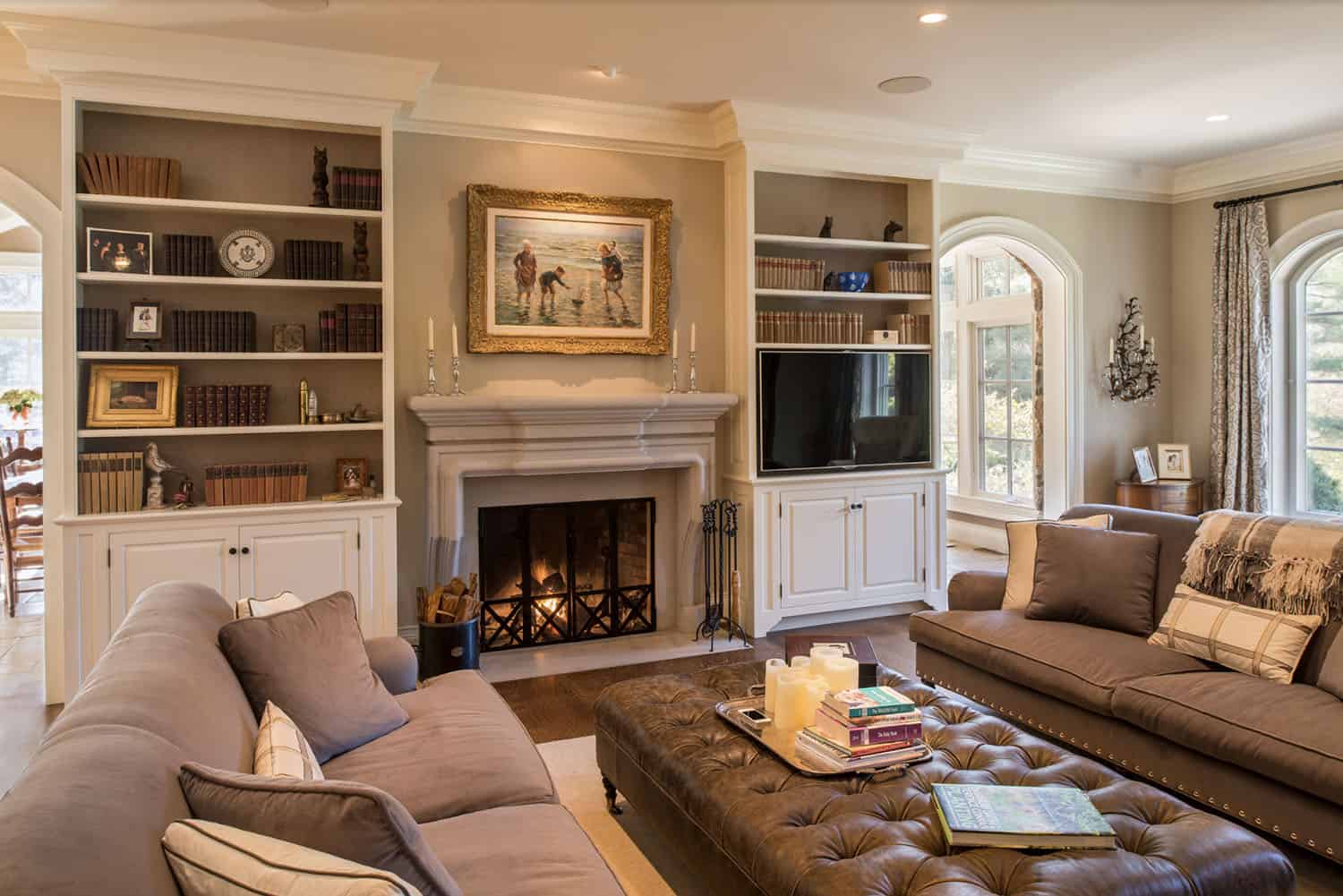 traditional living room with a fireplace