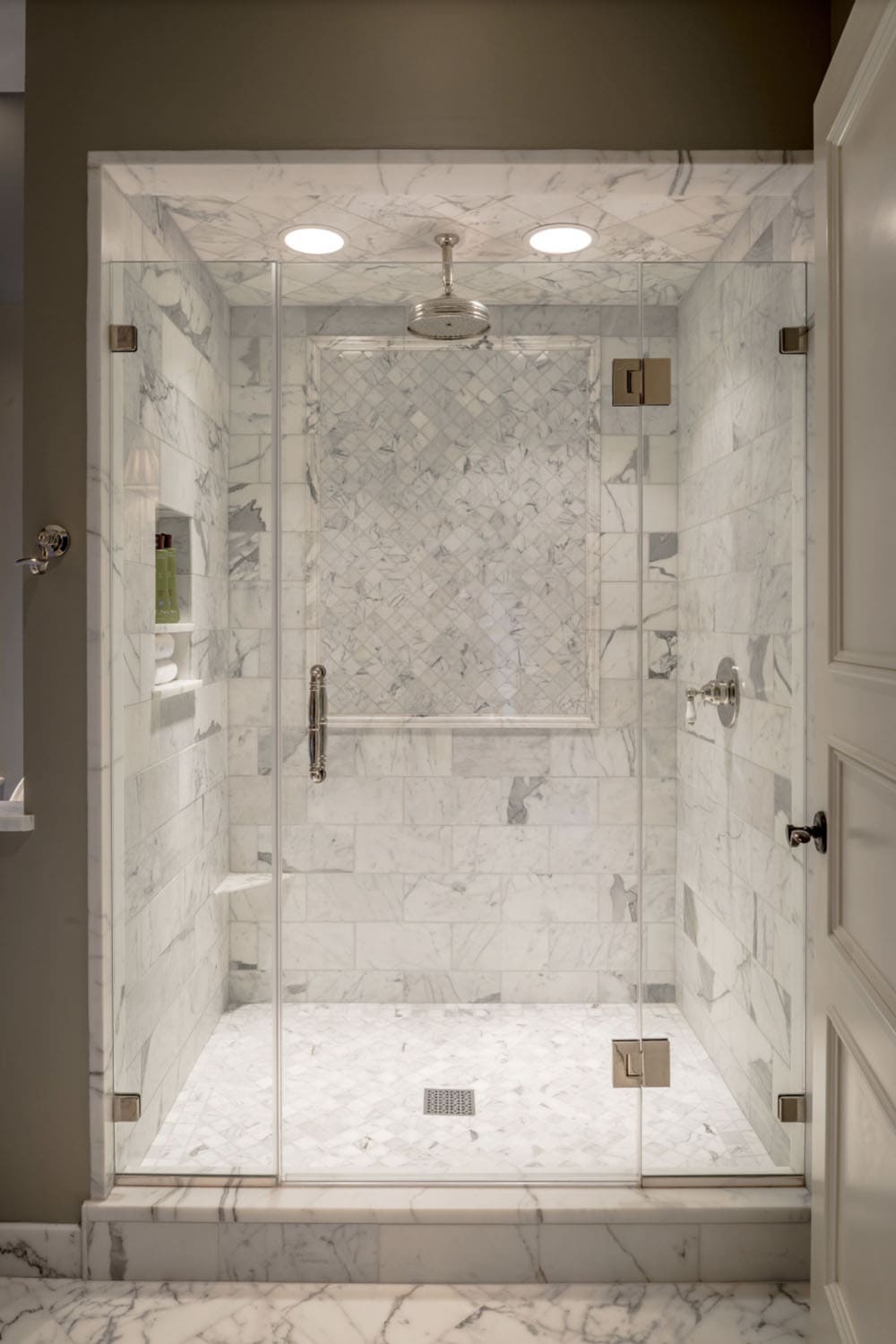 traditional bathroom with a glass-enclosed shower