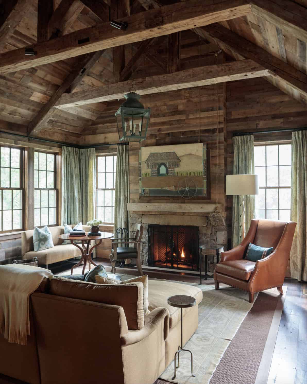 rustic modern living room with a fireplace