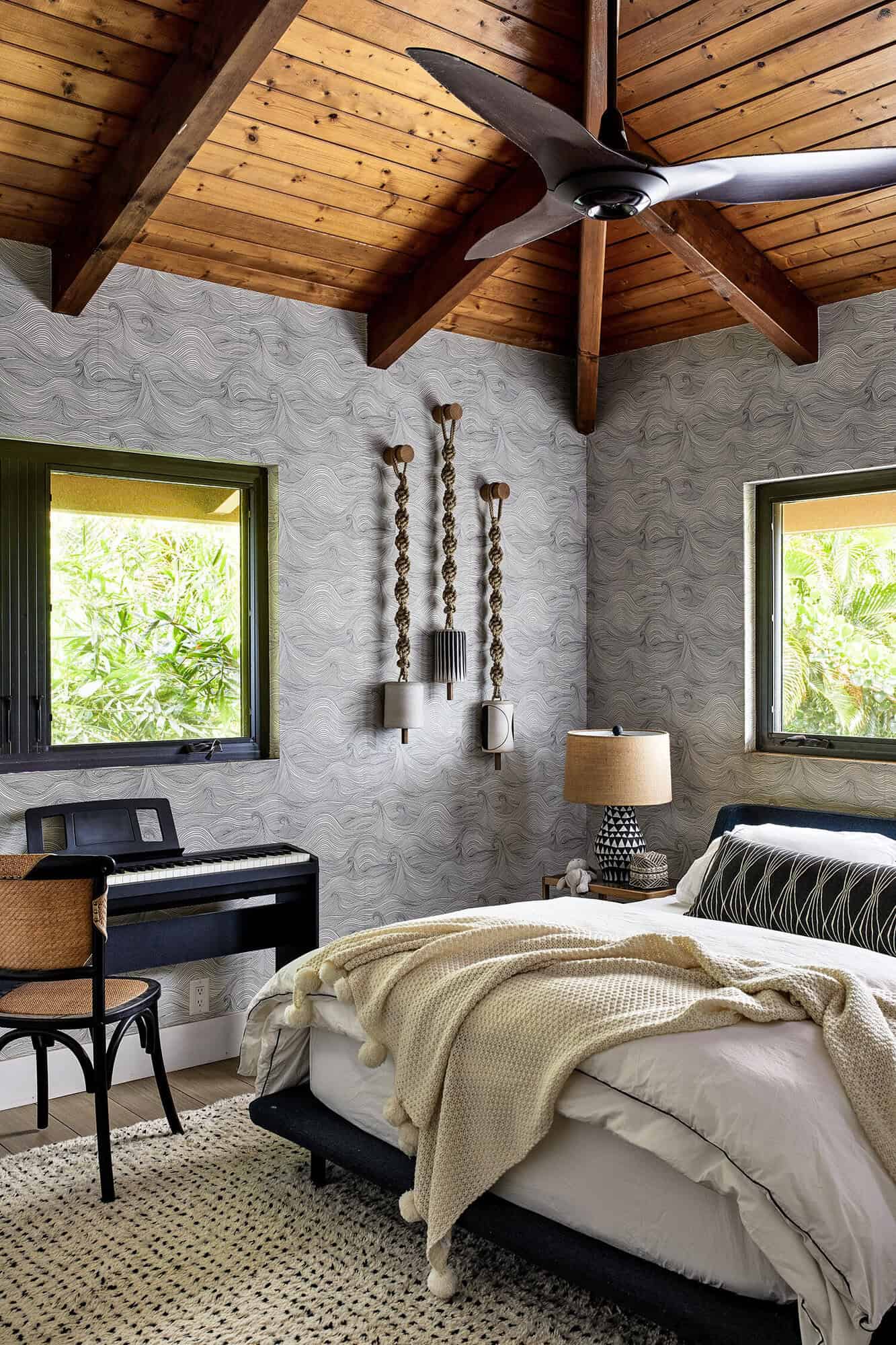 bedroom with an exposed wood beam ceiling