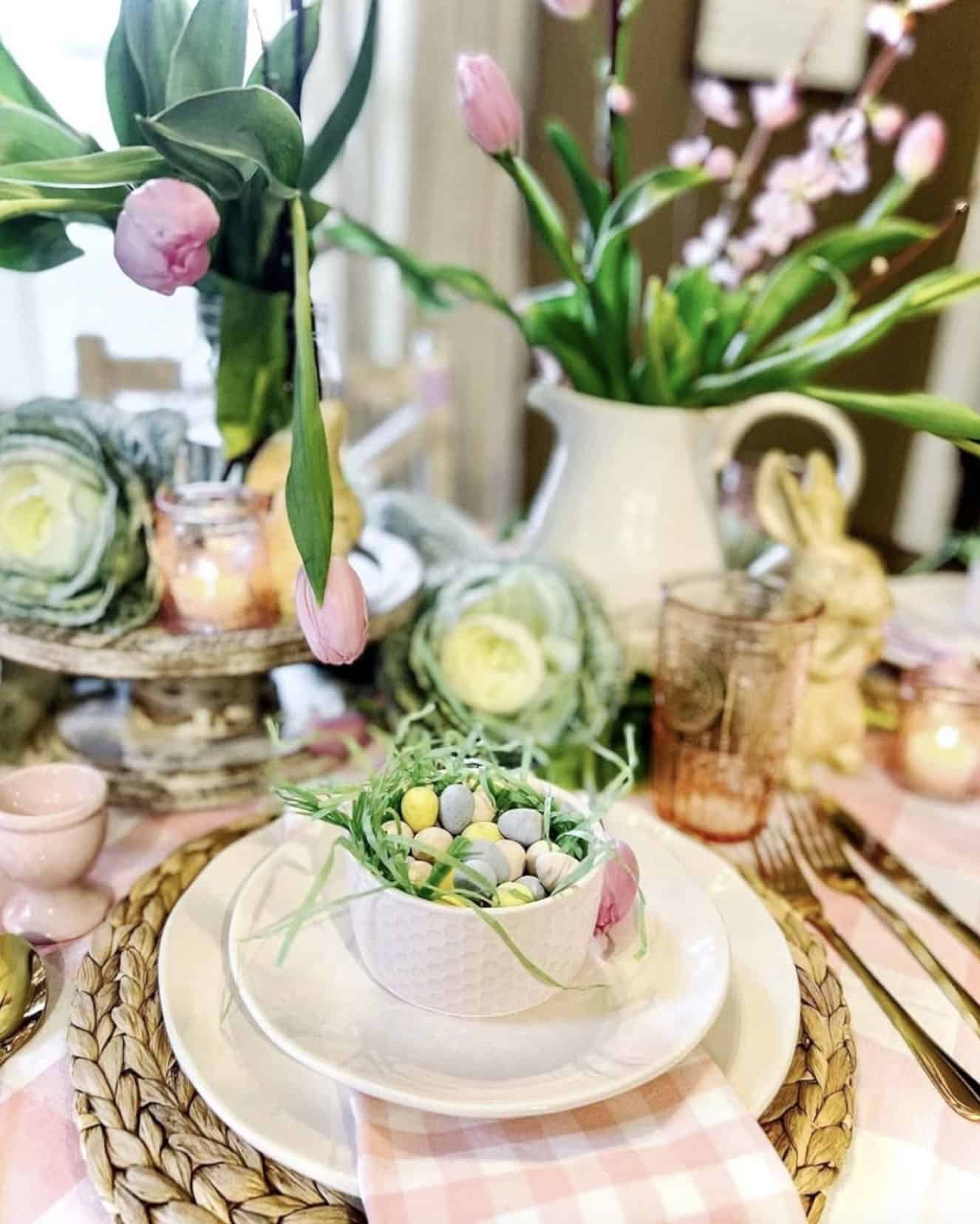 bunny and pink tulip-themed table