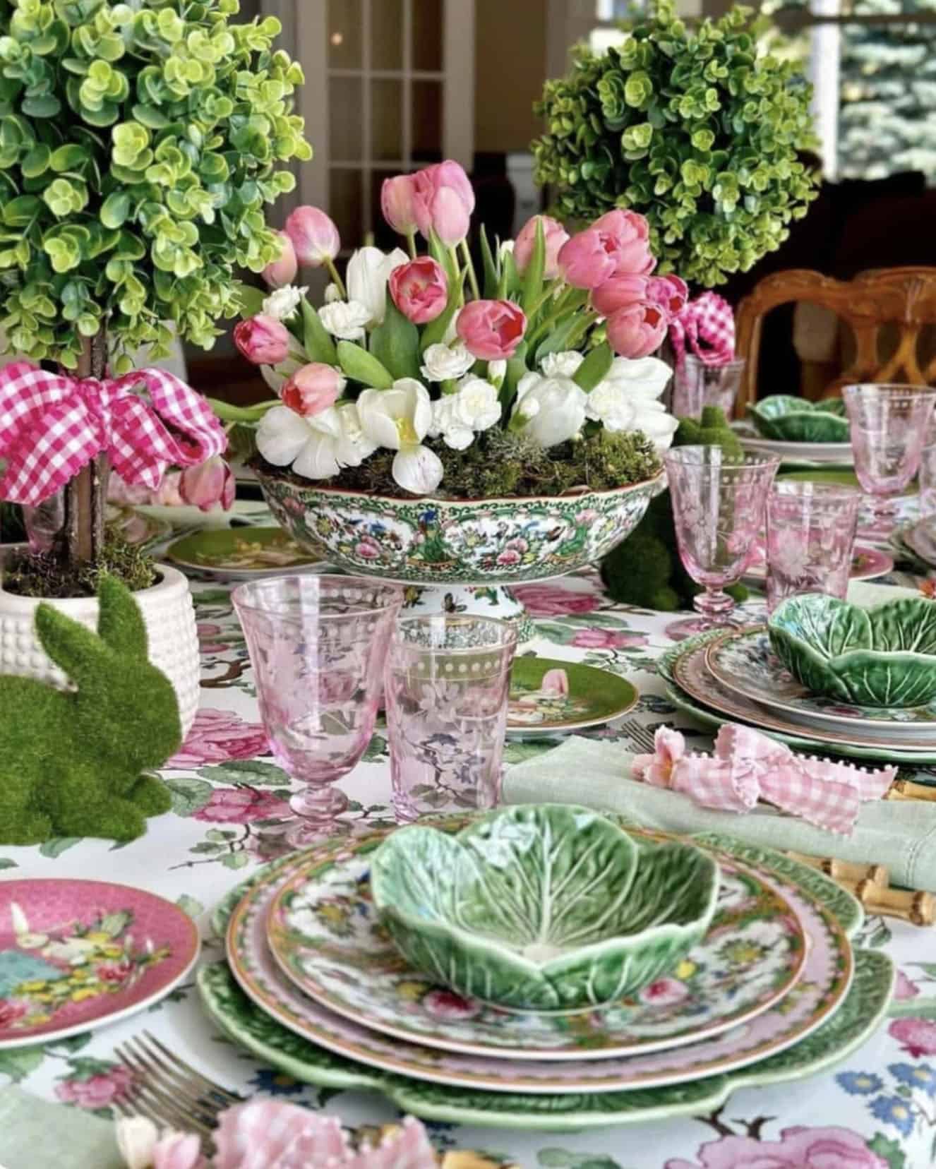 spring table decor with a colorful flower arrangement