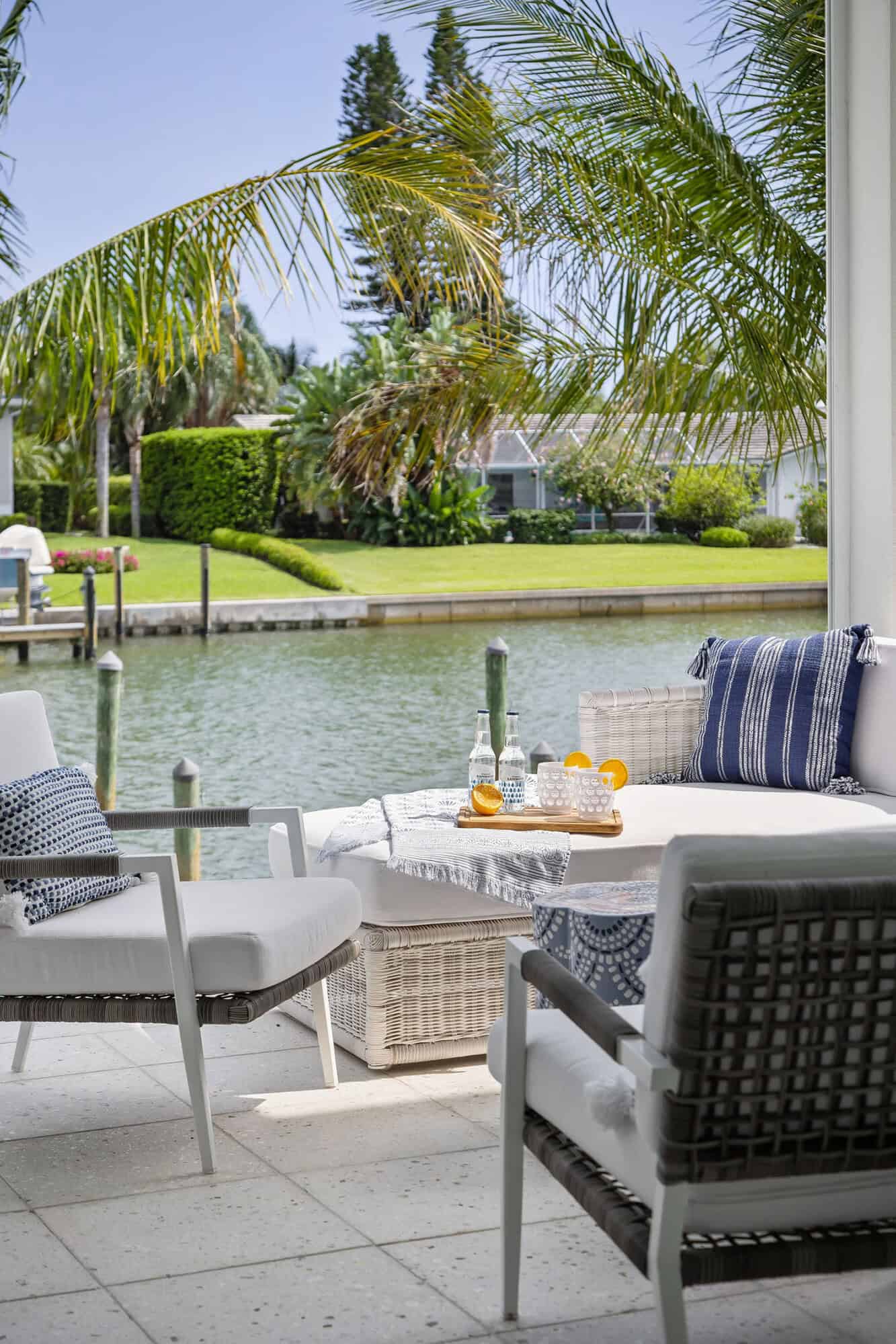 contemporary coastal home patio overlooking the water