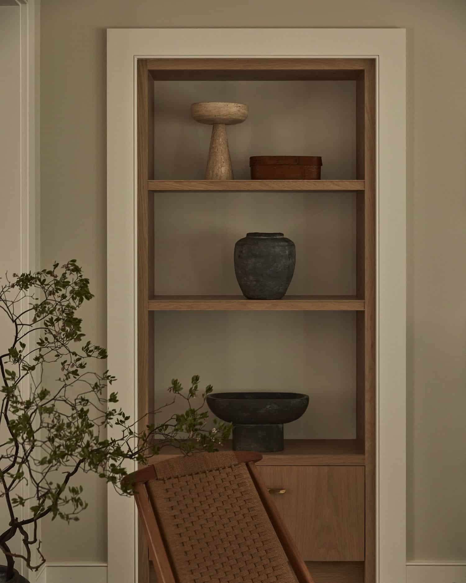 contemporary living room shelf detail