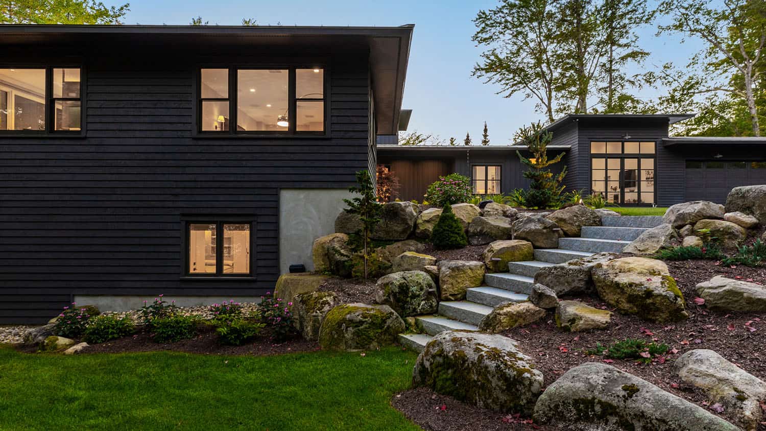 contemporary prairie style home exterior backyard view