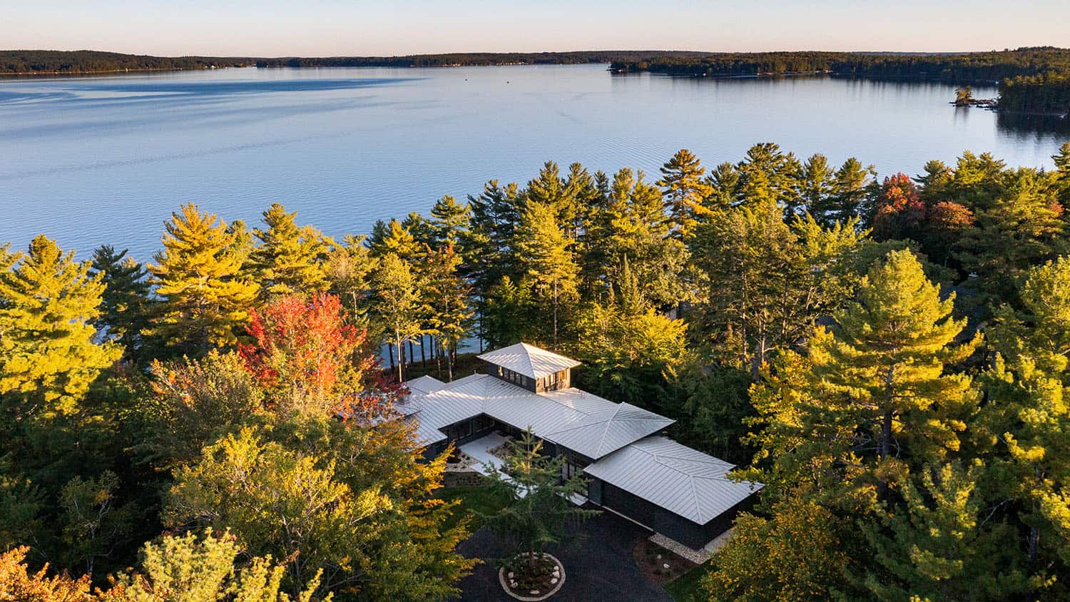 contemporary prairie style home exterior aerial view