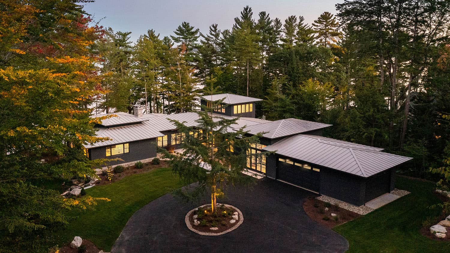 contemporary prairie style home exterior aerial view