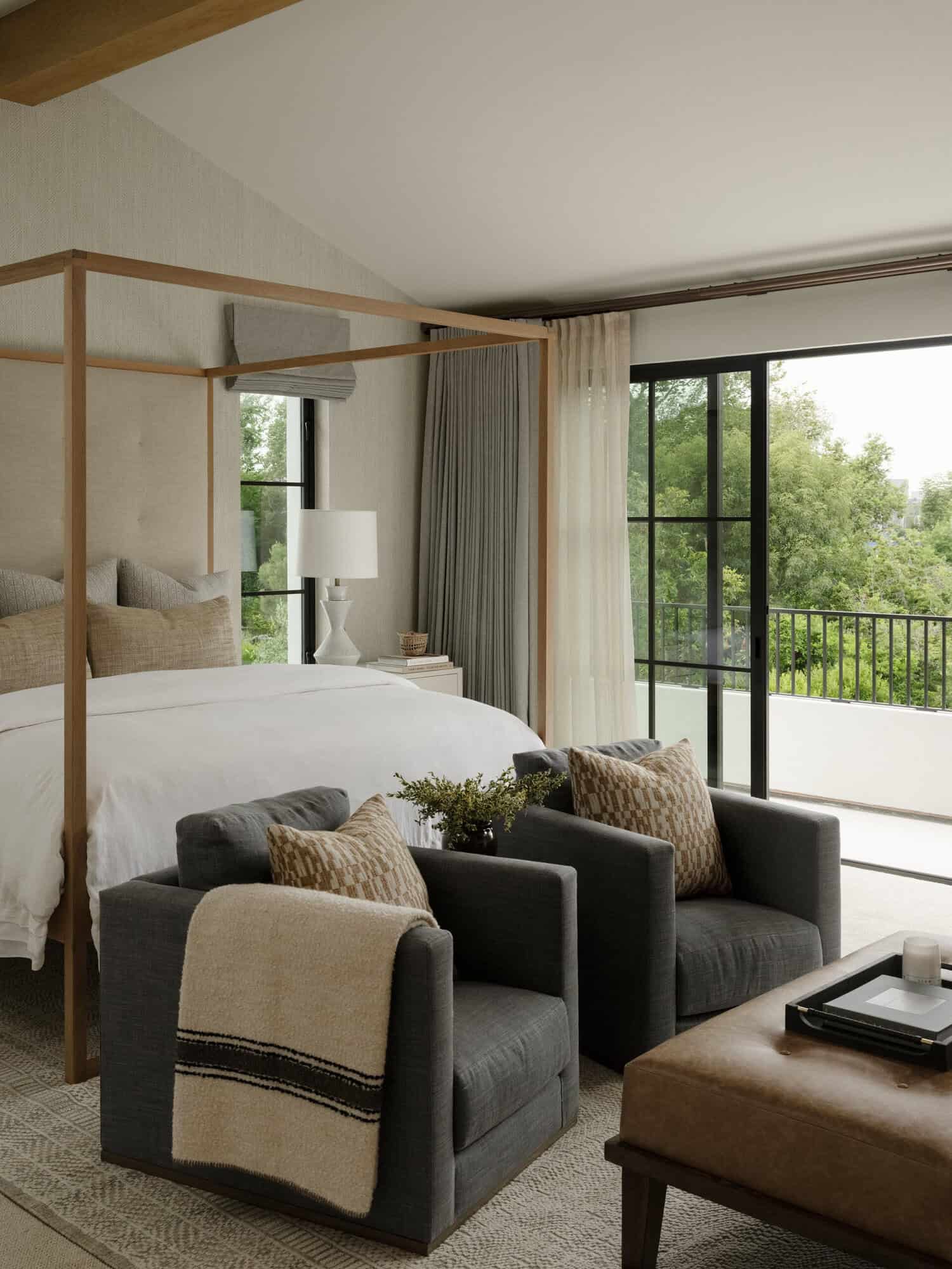 contemporary spanish-style bedroom with sliding glass doors