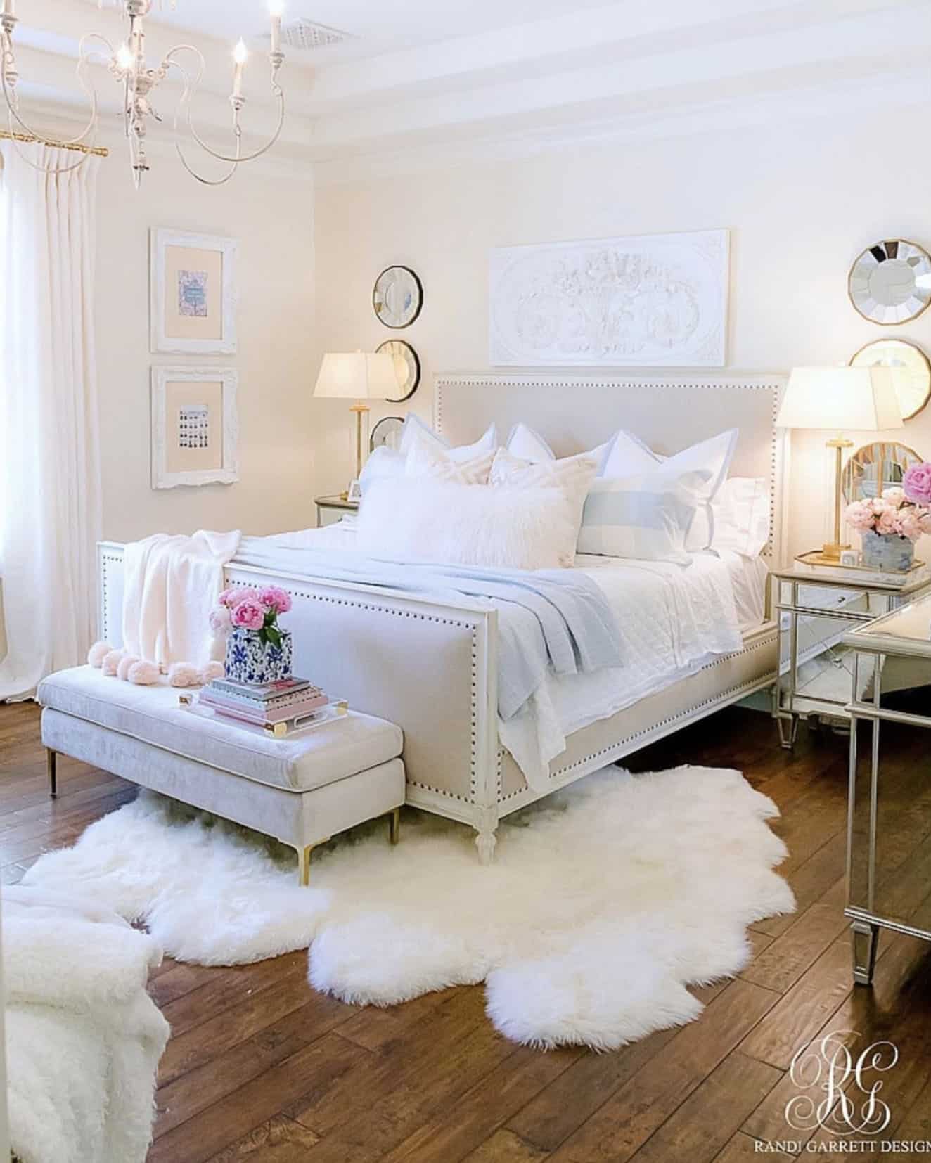 soft and serene bedroom with spring decor