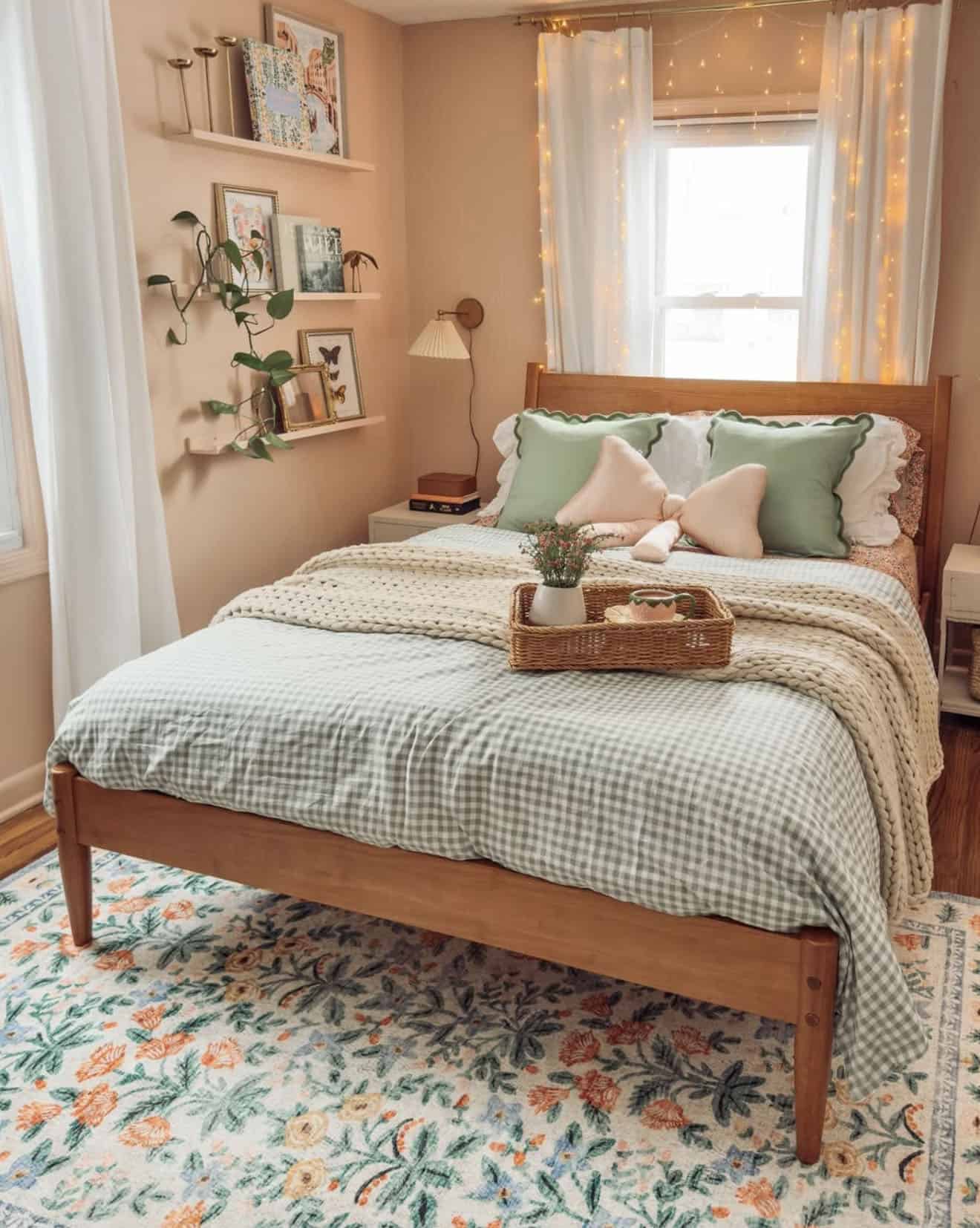 cozy bedroom with spring decor