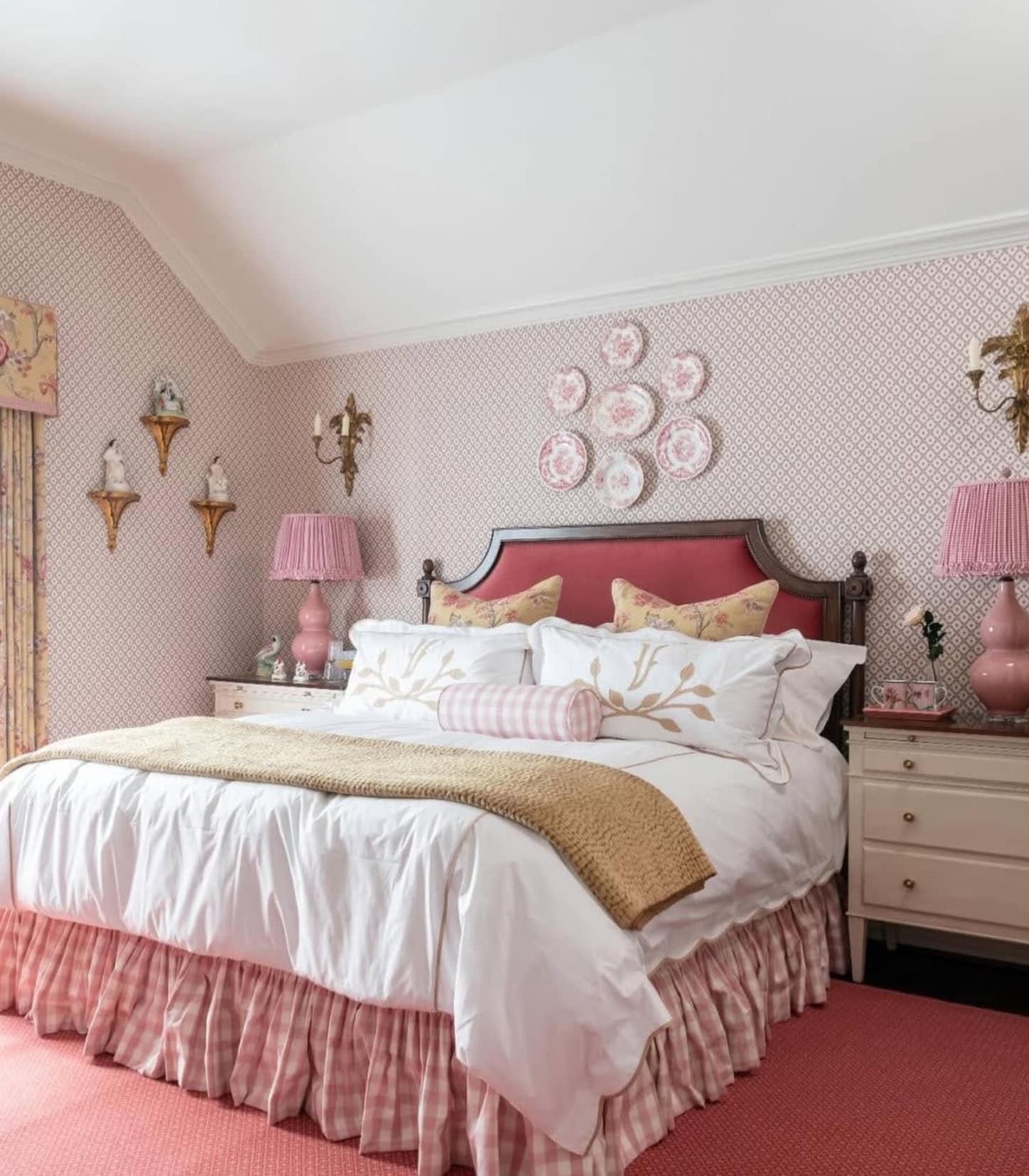 fresh spring bedroom with layers of pink and white