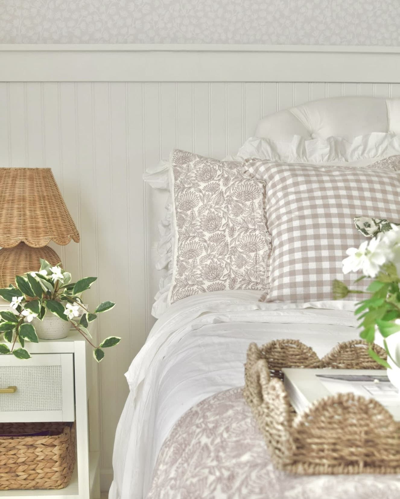 modern cottage style bedroom with spring decor