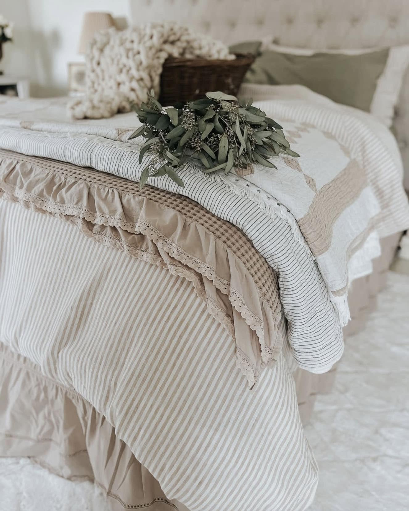 spring bedroom refresh with layers of bedding