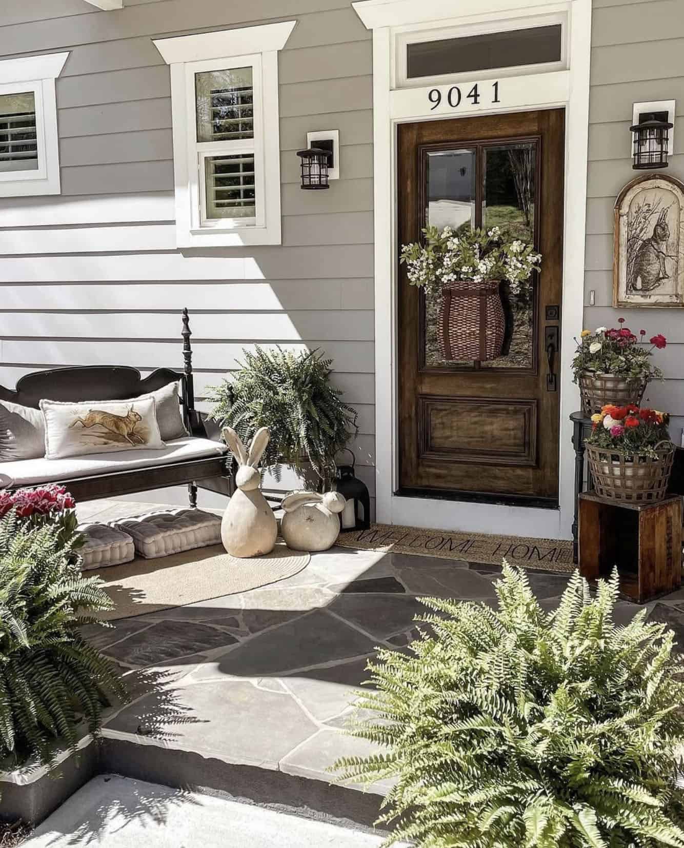 front porch decorated for easter