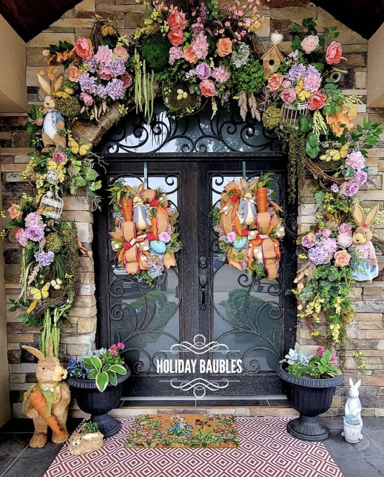 front porch with easter decorations