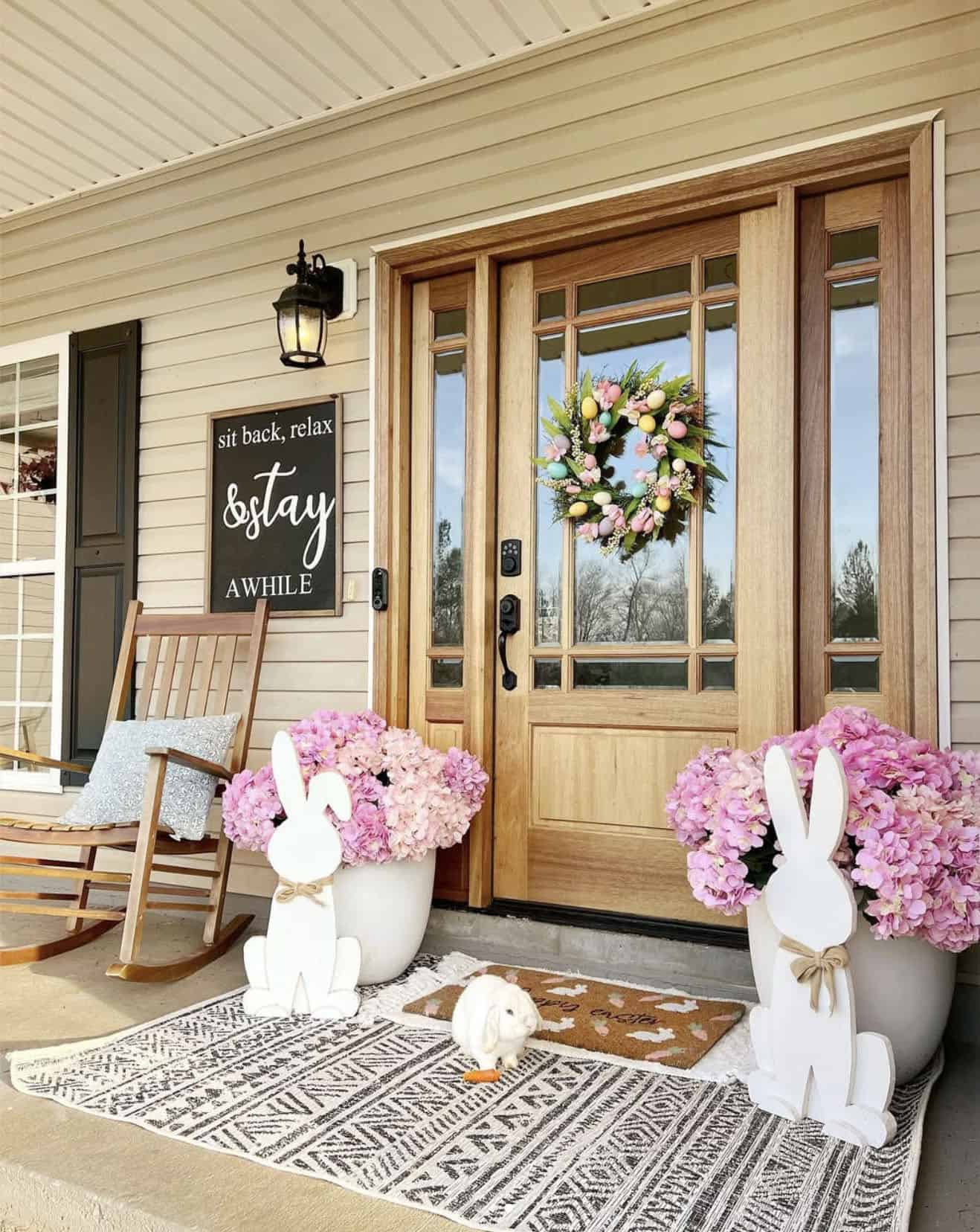 front porch with easter decorations