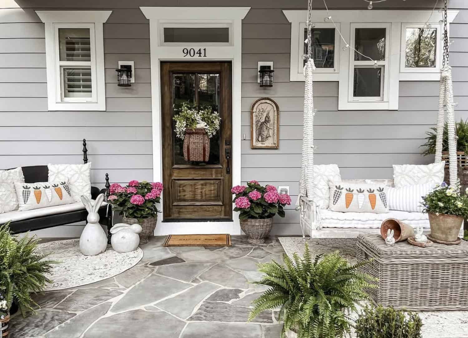 front porch decorated for easter