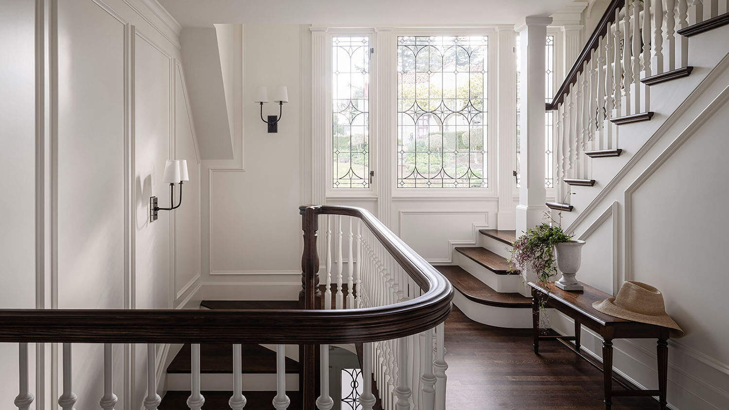 traditional style staircase with windows 