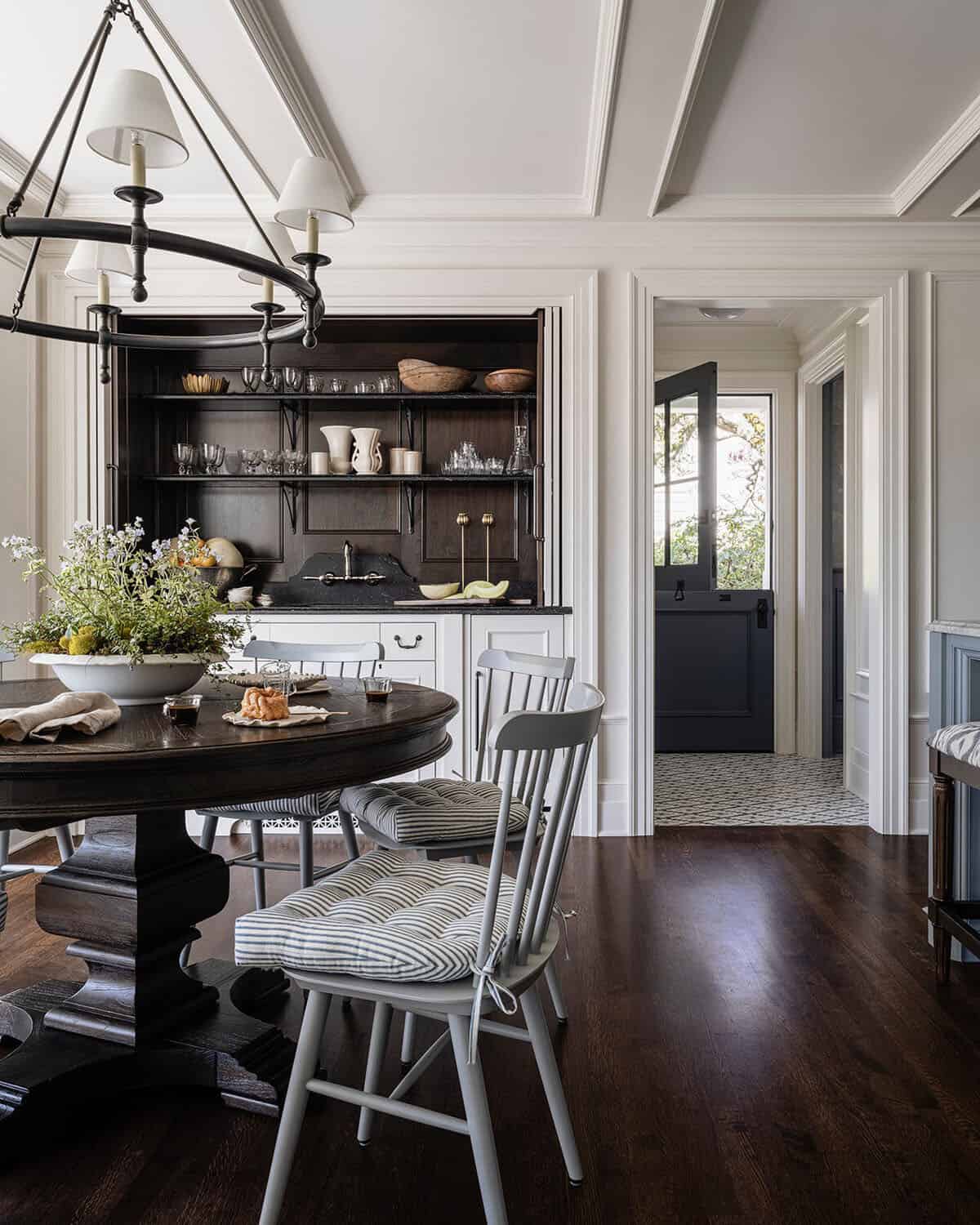traditional style dining room with a home bar