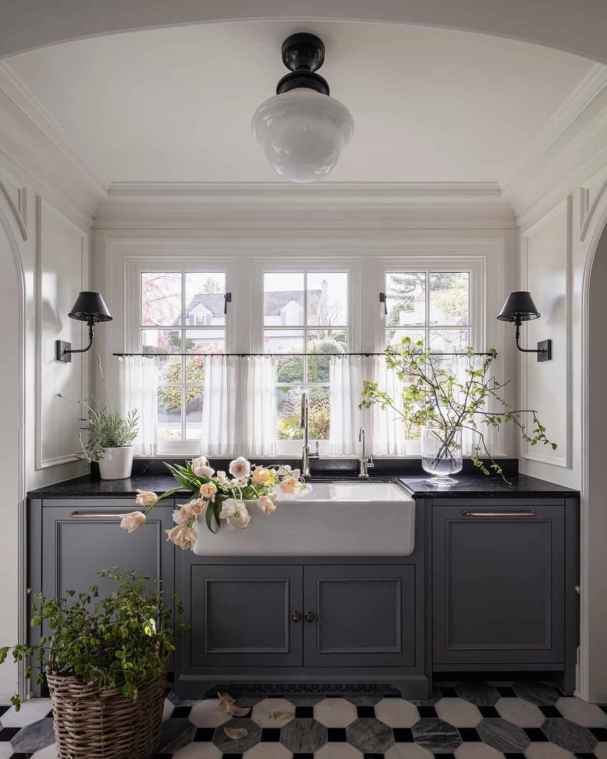 traditional style pantry with a farmhouse sink