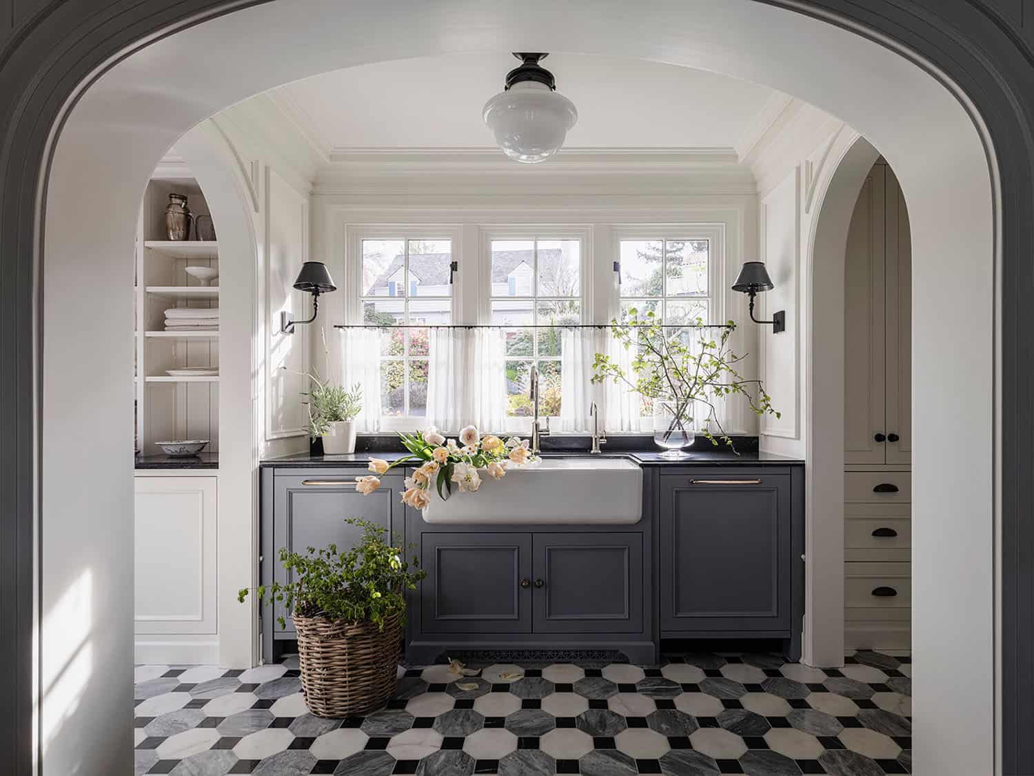 traditional style pantry with a farmhouse sink