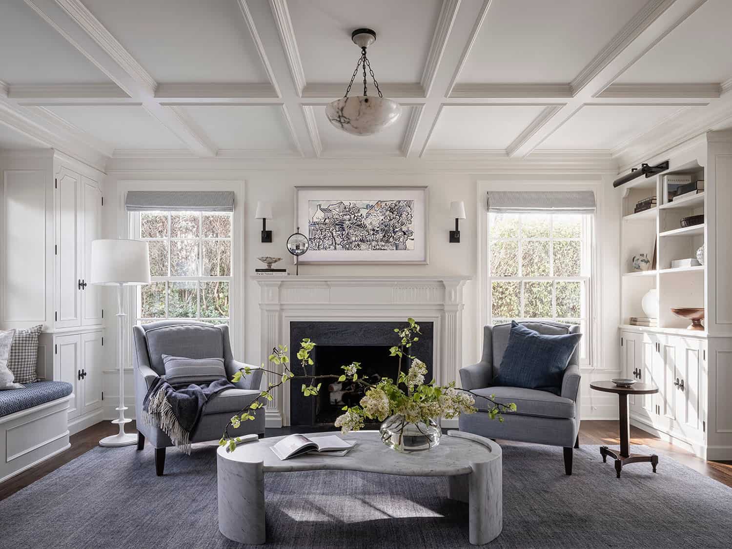 traditional style living room with a fireplace