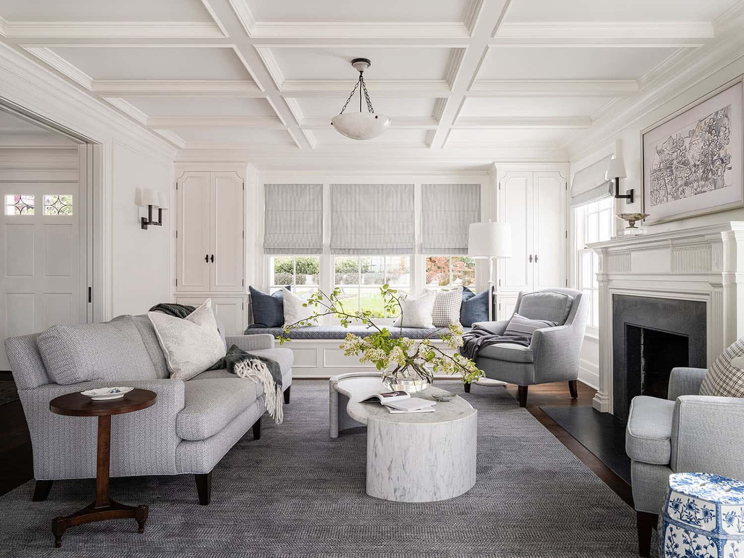 traditional style living room with a window seat