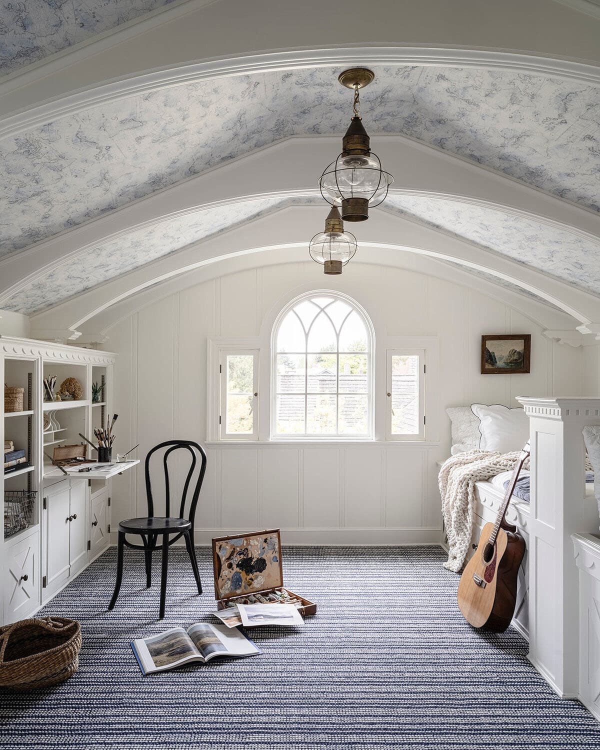 traditional style kid's playroom with built-in beds