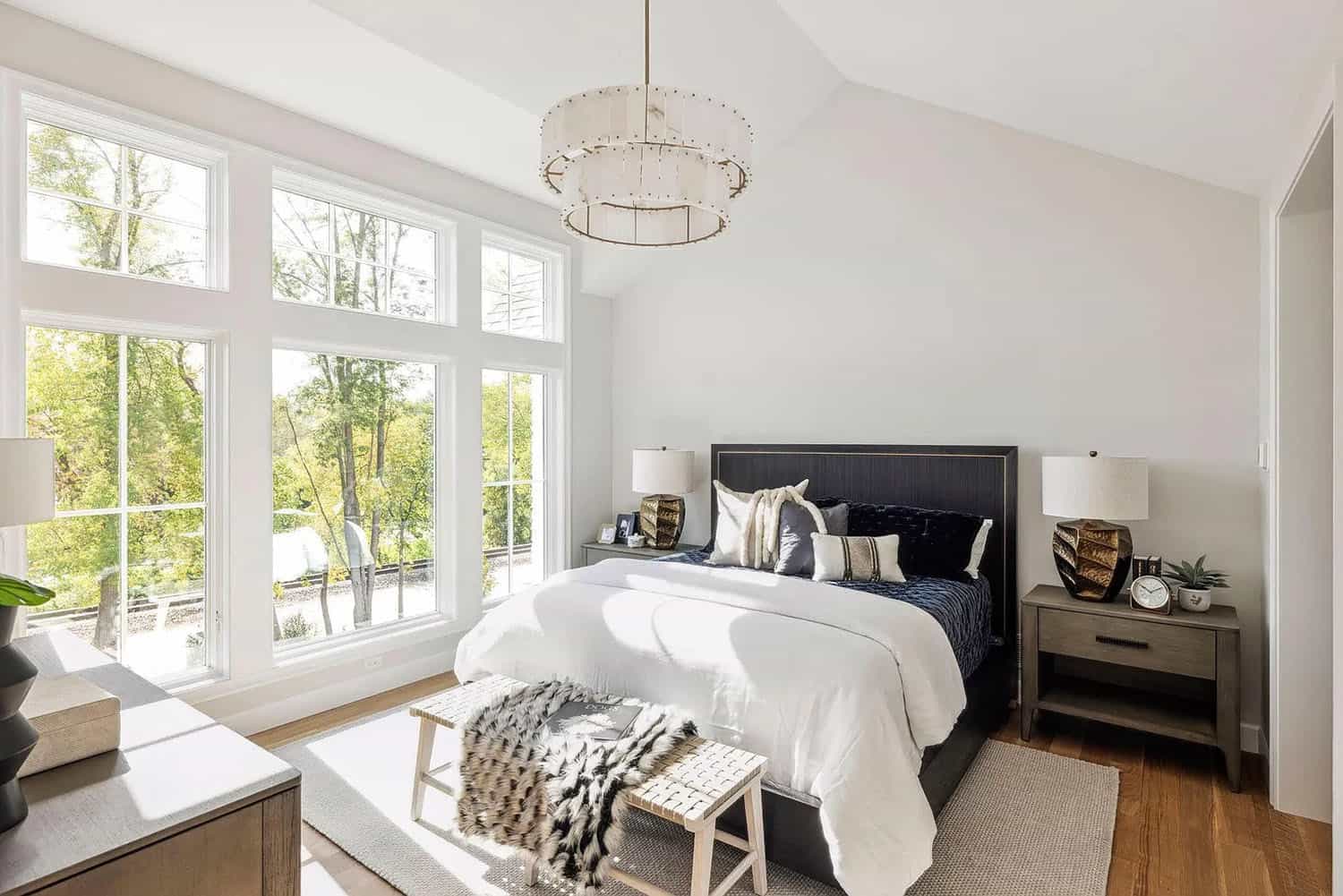 contemporary bedroom with a large window