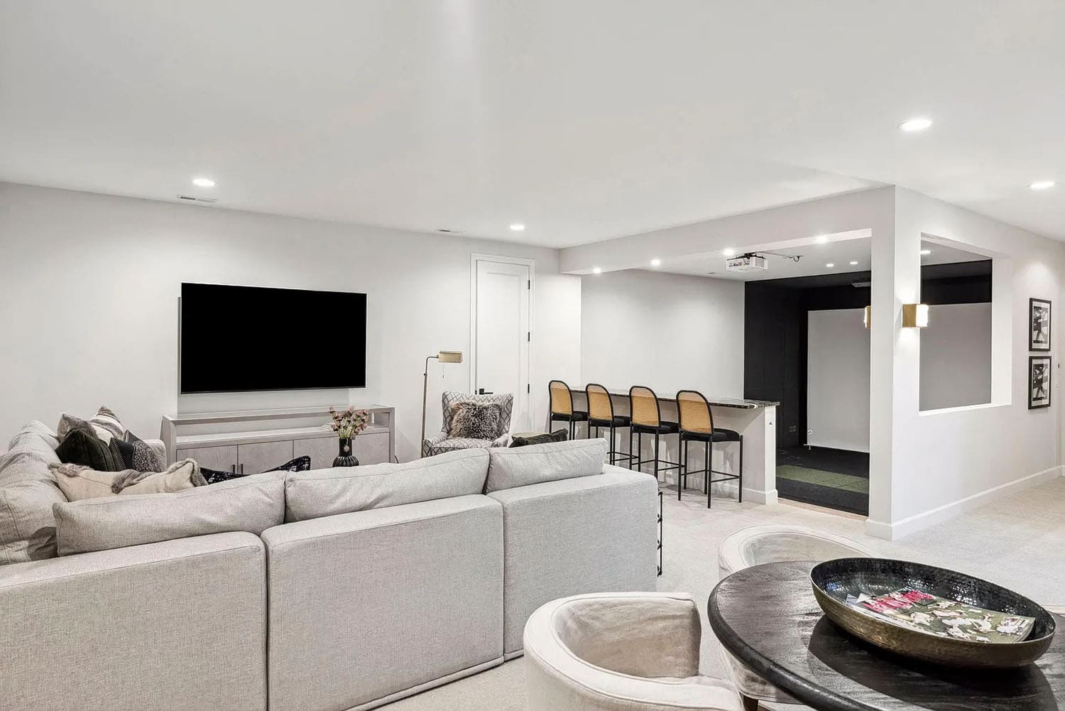 contemporary lower level family room