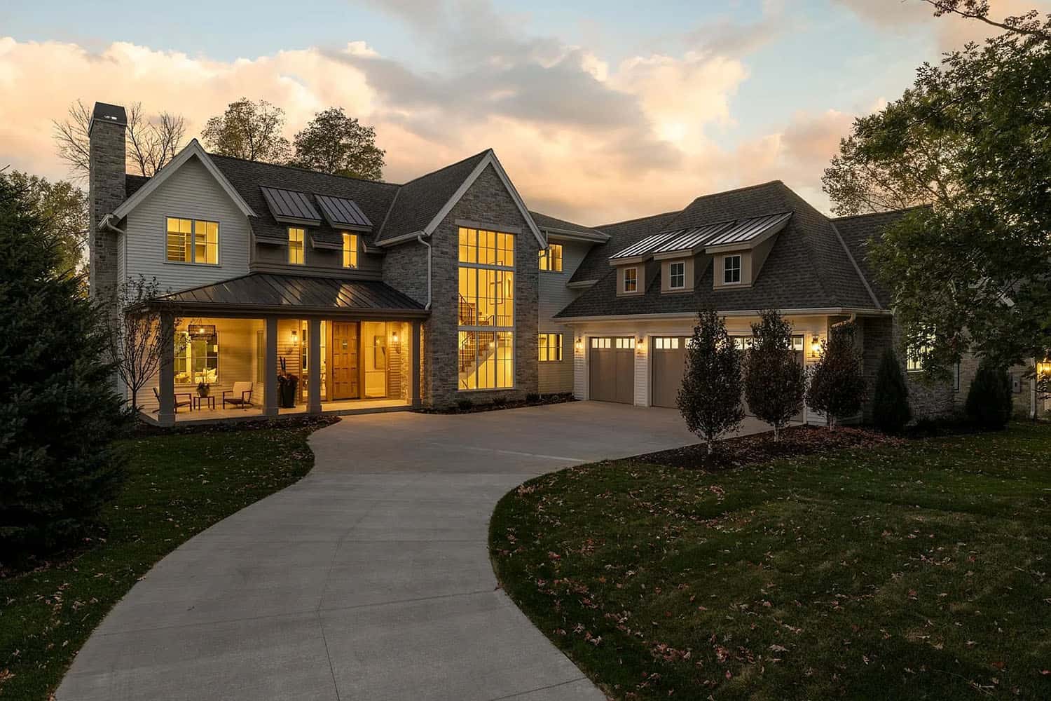 contemporary home exterior at dusk