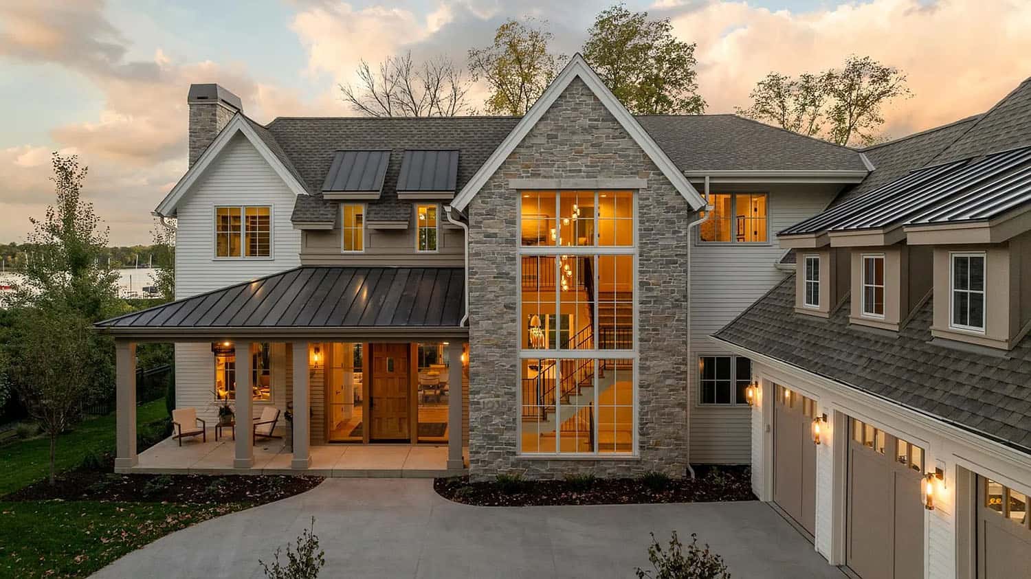 contemporary home exterior at dusk