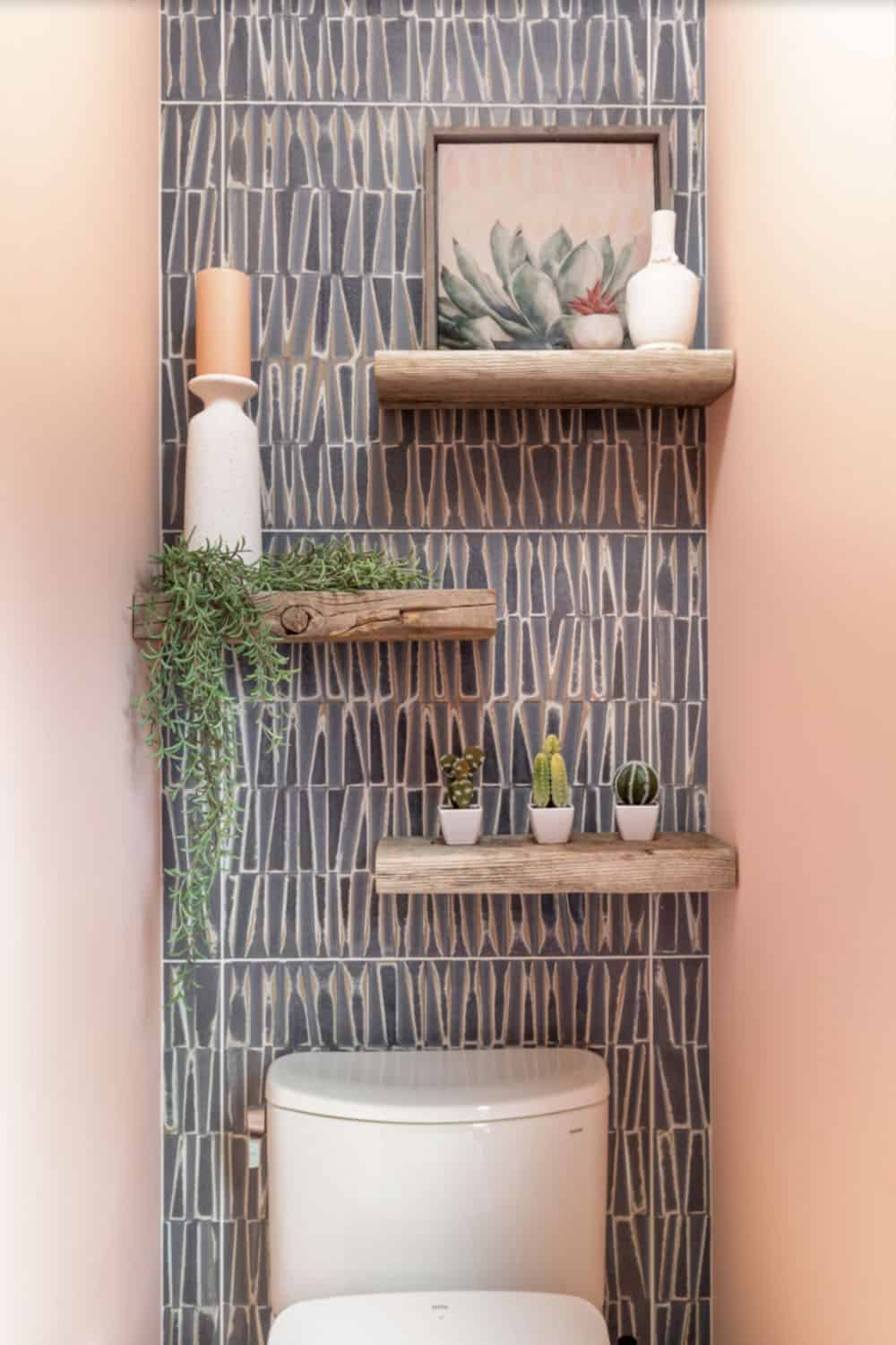 greenhouse interior shed powder room toilet with floating shelves