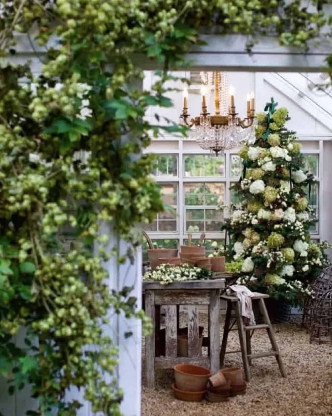 greenhouse with a chandelier