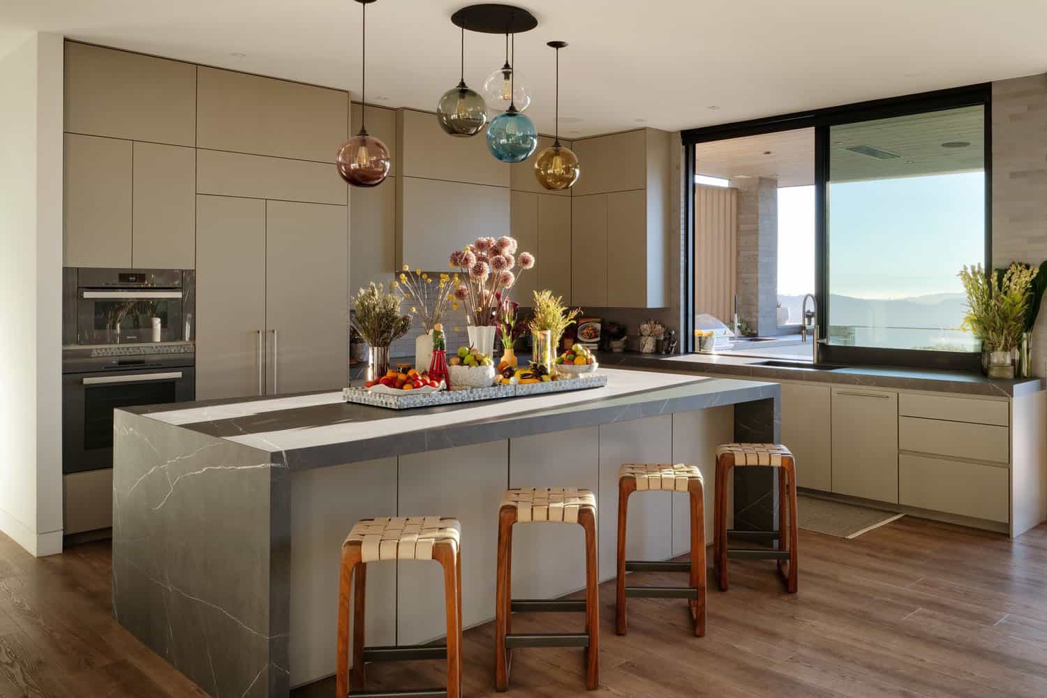 modern kitchen with a pass-through window