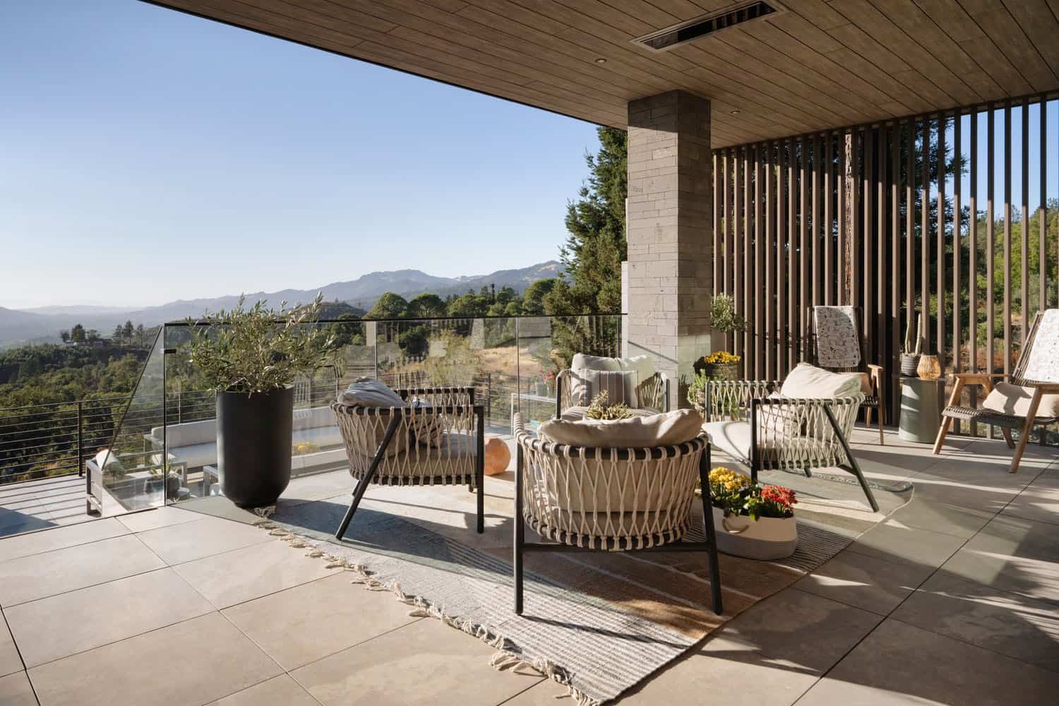 modern covered patio with outdoor furniture