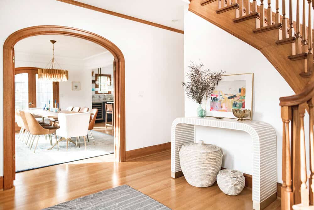 transitional stye home entry with a console table