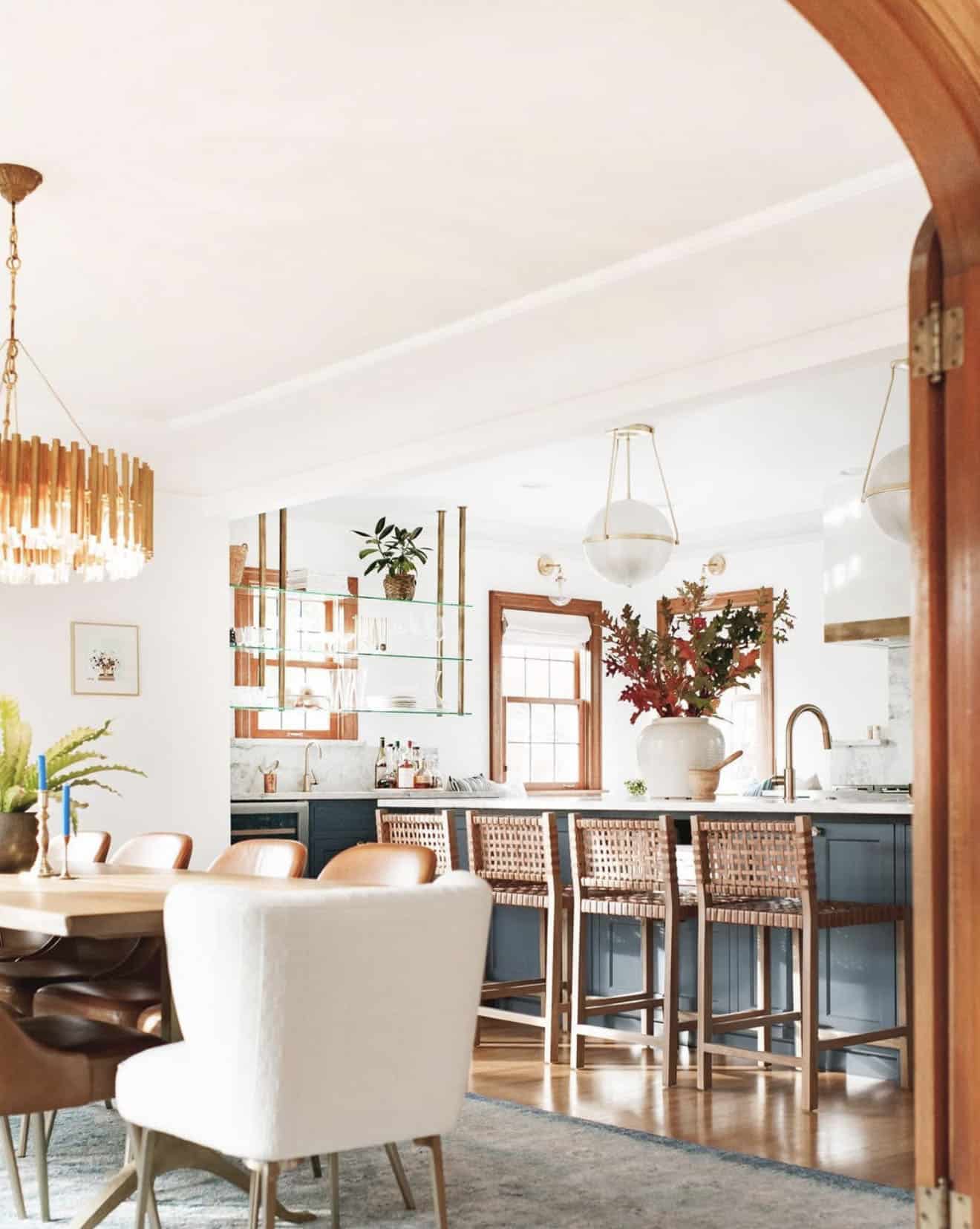 transitional stye formal dining room looking into the kitchen